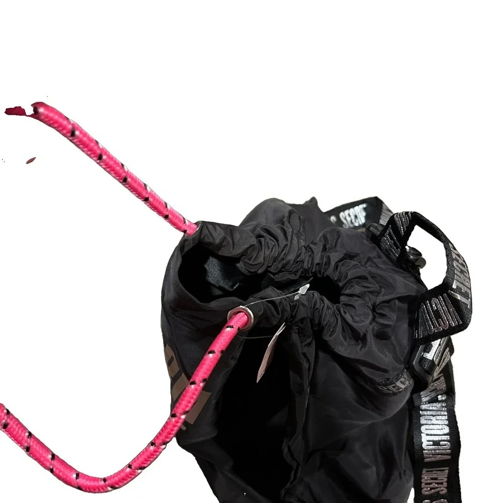Victoria's Secret Drawstring Backpack Lightweight Gym Travel Casual Black&Silver